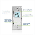 Leviton Decora Programmable and Astronomical Timer Switch for Lights and Motor Loads, Neutral Wire Required, Single Pole or 3-Way, VPT24-1PZ, White