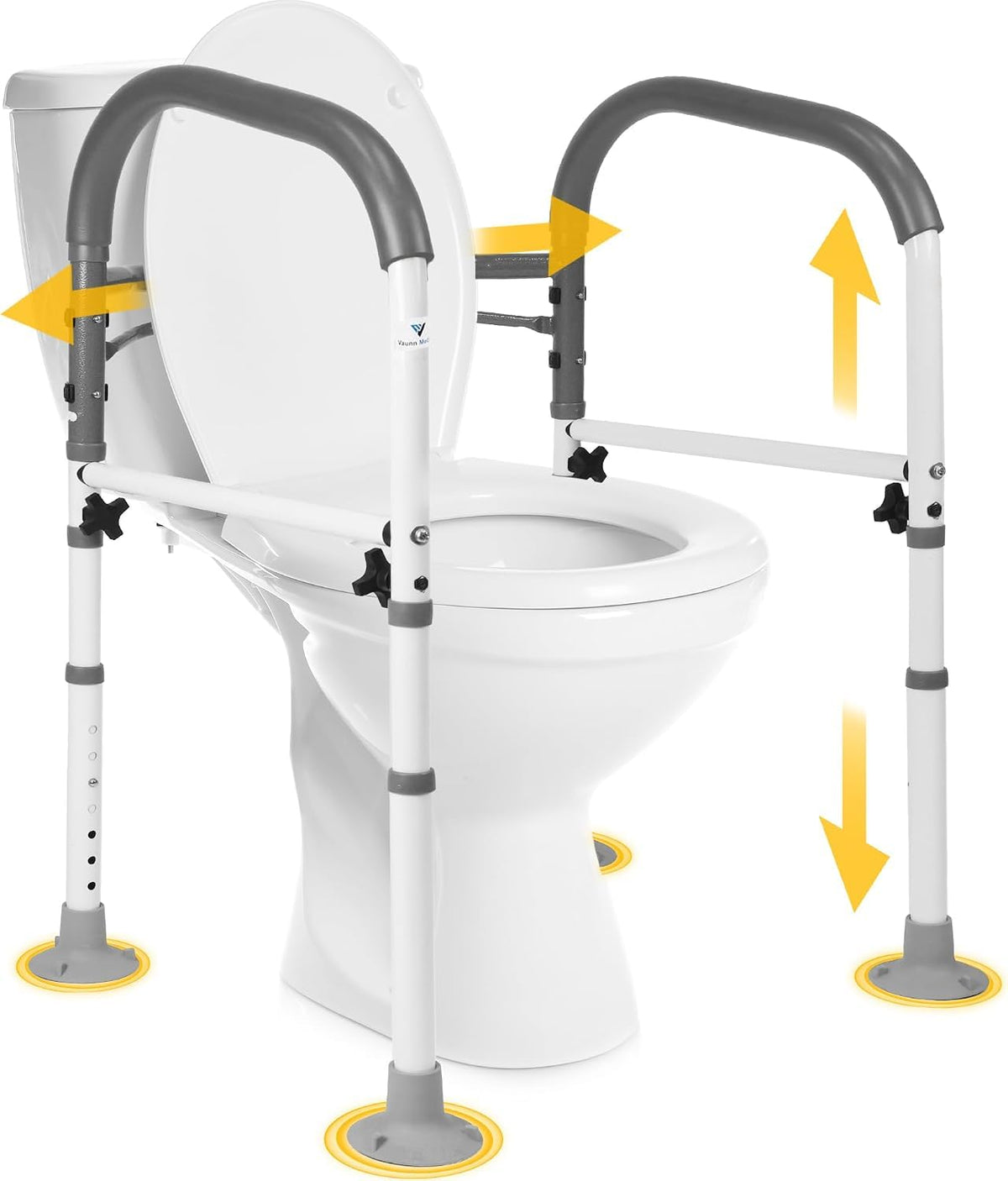 Vaunn Medical Adjustable Toilet Safety Rail for Seniors, Foldable Toilet Safety Frame for Elderly Adults, Bathroom Grab Bar Handle, Toilet Handle for