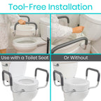 Vive Raised Toilet Seat Riser for Seniors (with Handles) - Handicap Rail