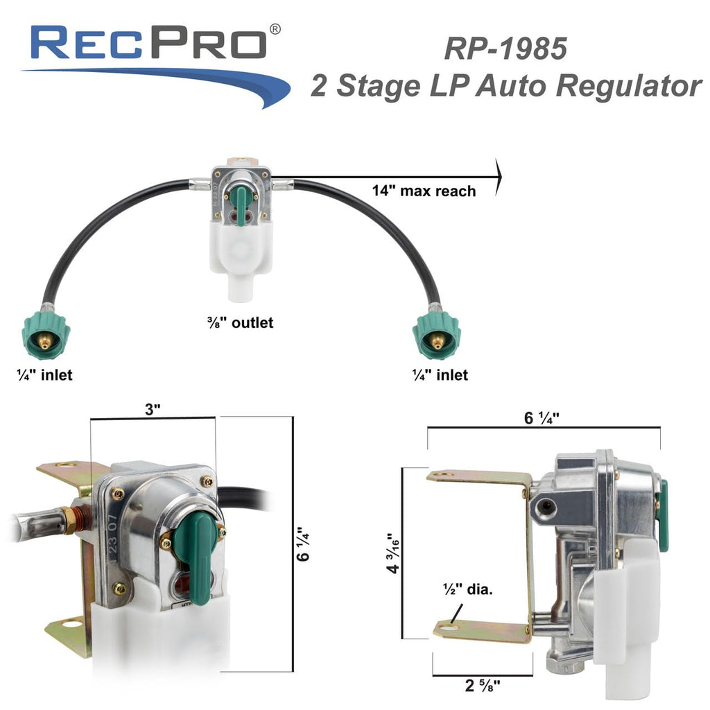 RecPro RV 2-Stage Auto Changeover Propane Regulator w/Hose