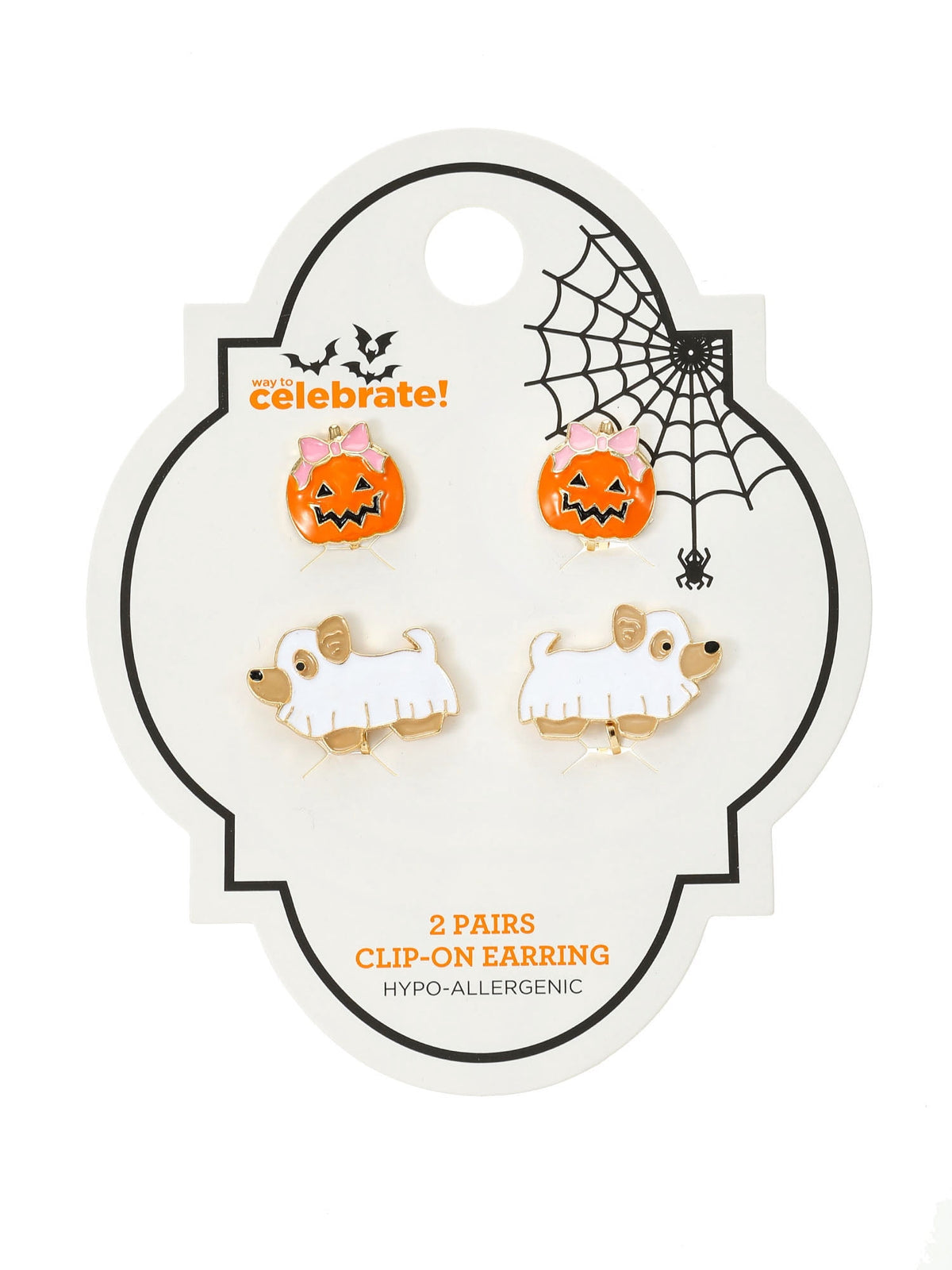 Way to Celebrate Ghost Dog & Jack-O-Lantern Halloween Clip-On Stud Earrings, 2 Pairs
