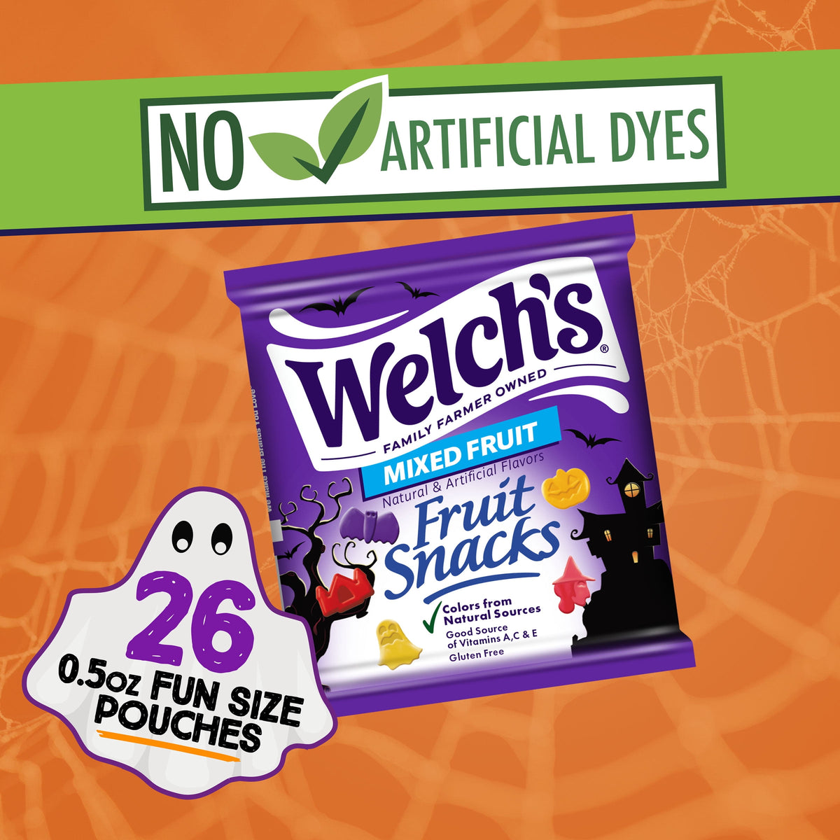 Welch's Fruit Snacks, Halloween, Mixed Fruit, Kids Snacks, 0.5 oz, 26 Count