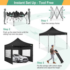 COBIZI 10x20 Heavy Duty Pop-Up Canopy Tent With 6 Sidewalls - Black