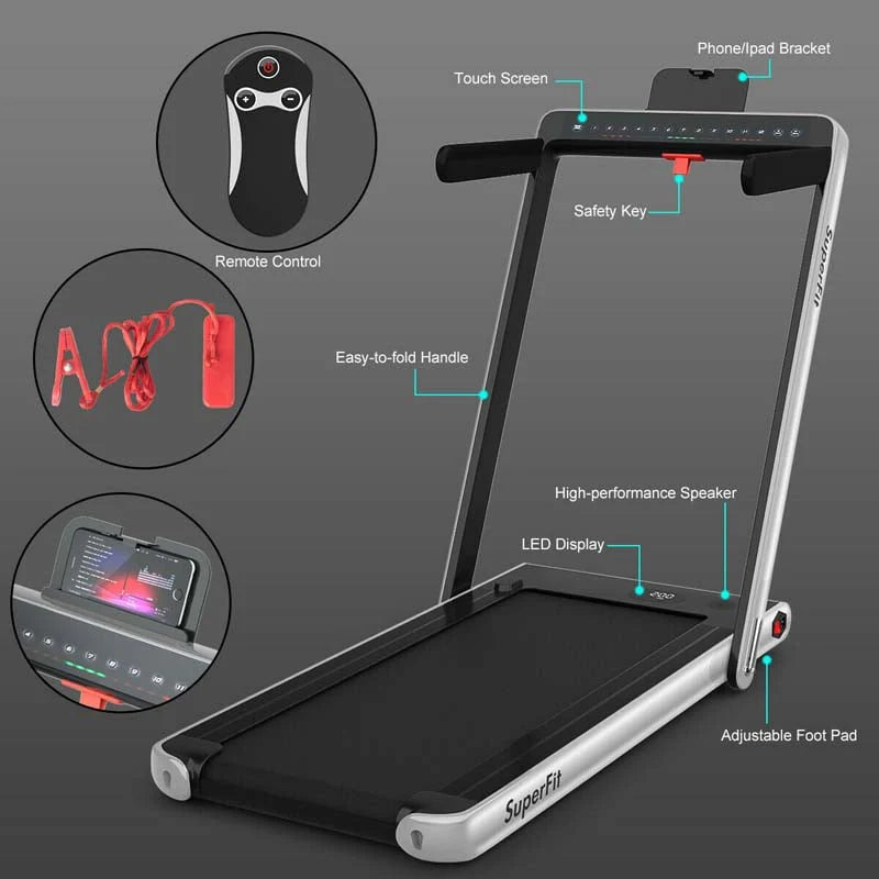 2 In 1 Folding Treadmill, 2.25 HP, 40 in x 16 in Running Area, Dual Display And App Control