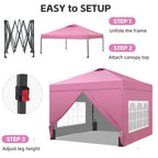 Ainfox 10'x10'Pop Up Canopy Tent 4 Removable Walls Windproof UV Shelter Outdoor,Pink