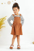 Younger Tree Toddler Baby Girl Fall Dress Outfit Long Sleeve Top Strap Dress Overall with Pocket Clothes Set for 2-3T