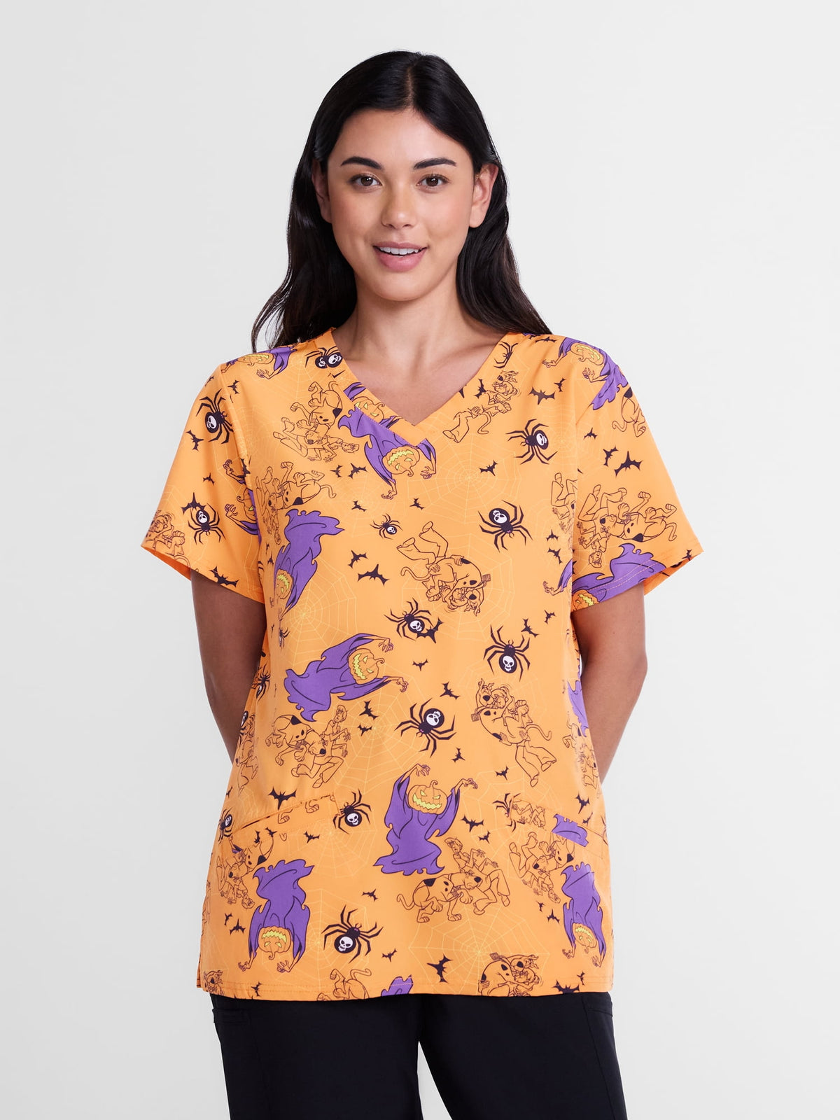 Care Bears Women's Halloween Scrub Top with Short Sleeves, Sizes S-XXXL
