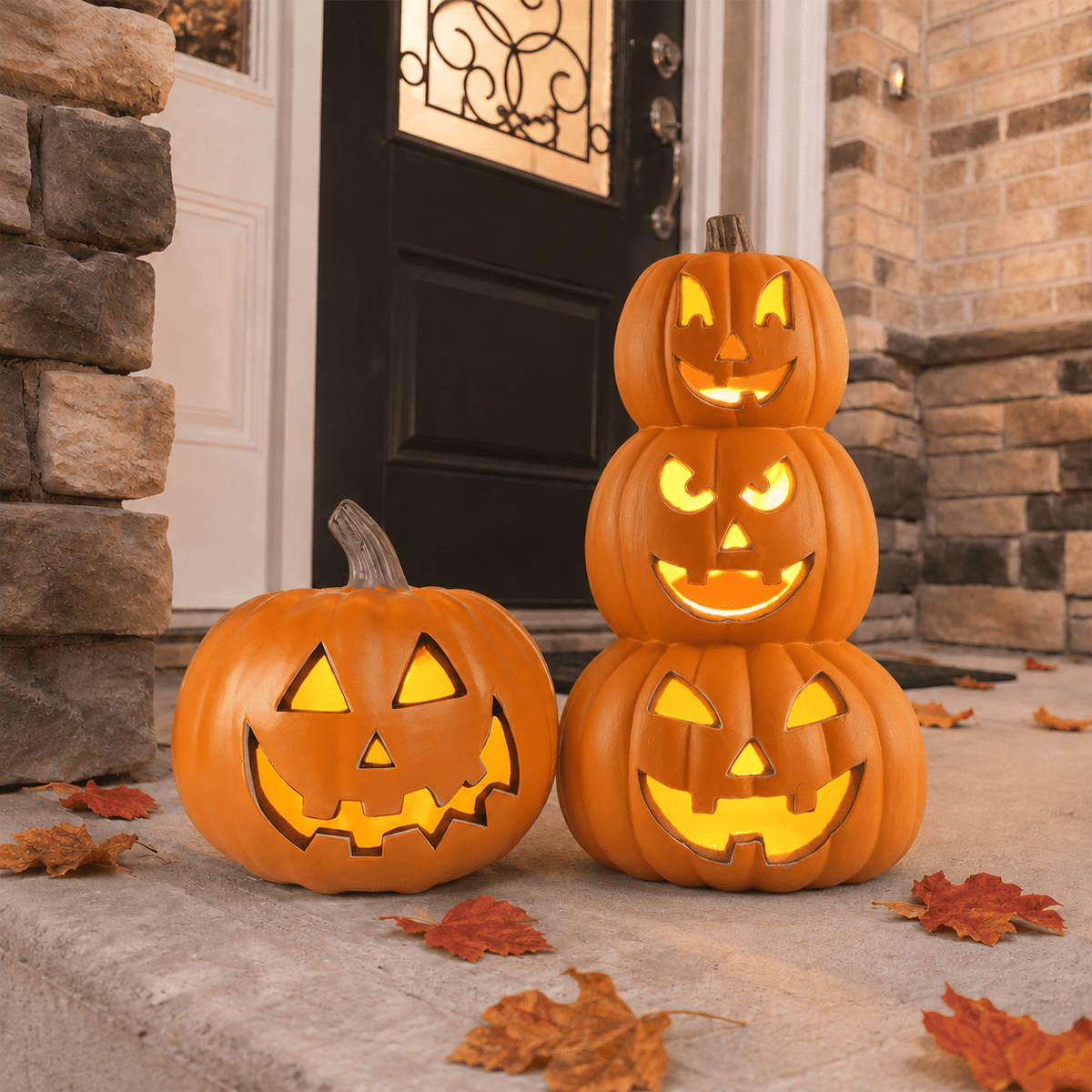 Gamexcel 21" Jack O Lantern Halloween Plastic Pumpkin Lights with Pre-lit LED Bulbs - Indoor/Outdoor Smile Face Decoration