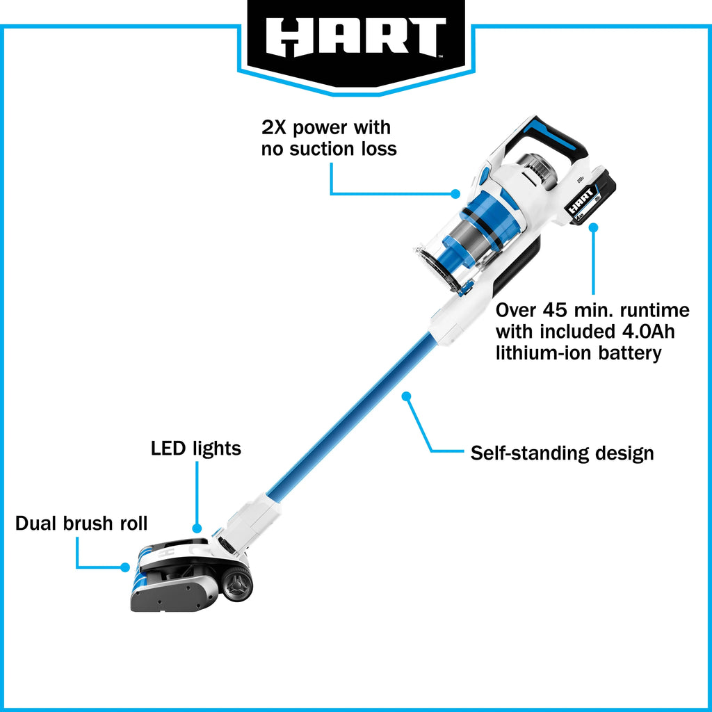 HART 20-Volt Dual Brushroll Stick Vacuum Kit With 4.0 Ah Lithium-Ion Battery