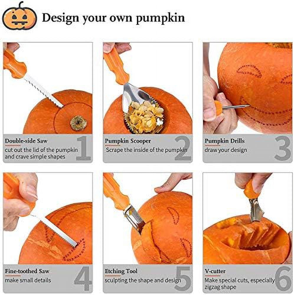 Clackibukvyz Pumpkin Carving Kit, Halloween Professional Pumpkin Cutting Supplies Tools with Carrying Bag, 10 Pcs