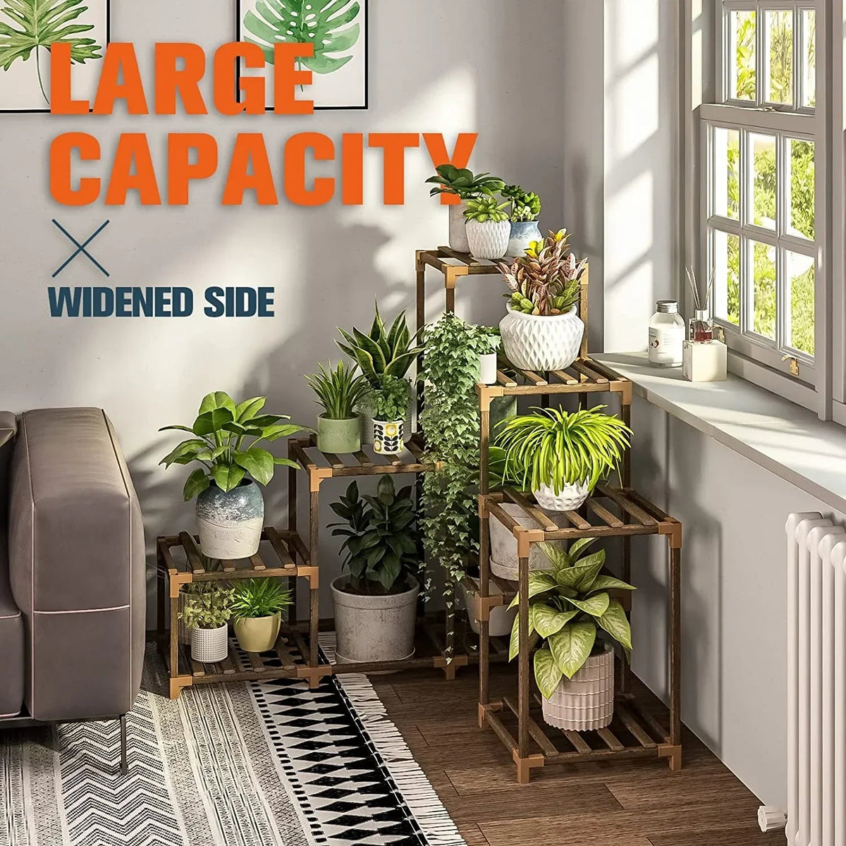 Corner Plant Stand - Indoor Wood Outdoor Plant Shelf For Multiple Plants