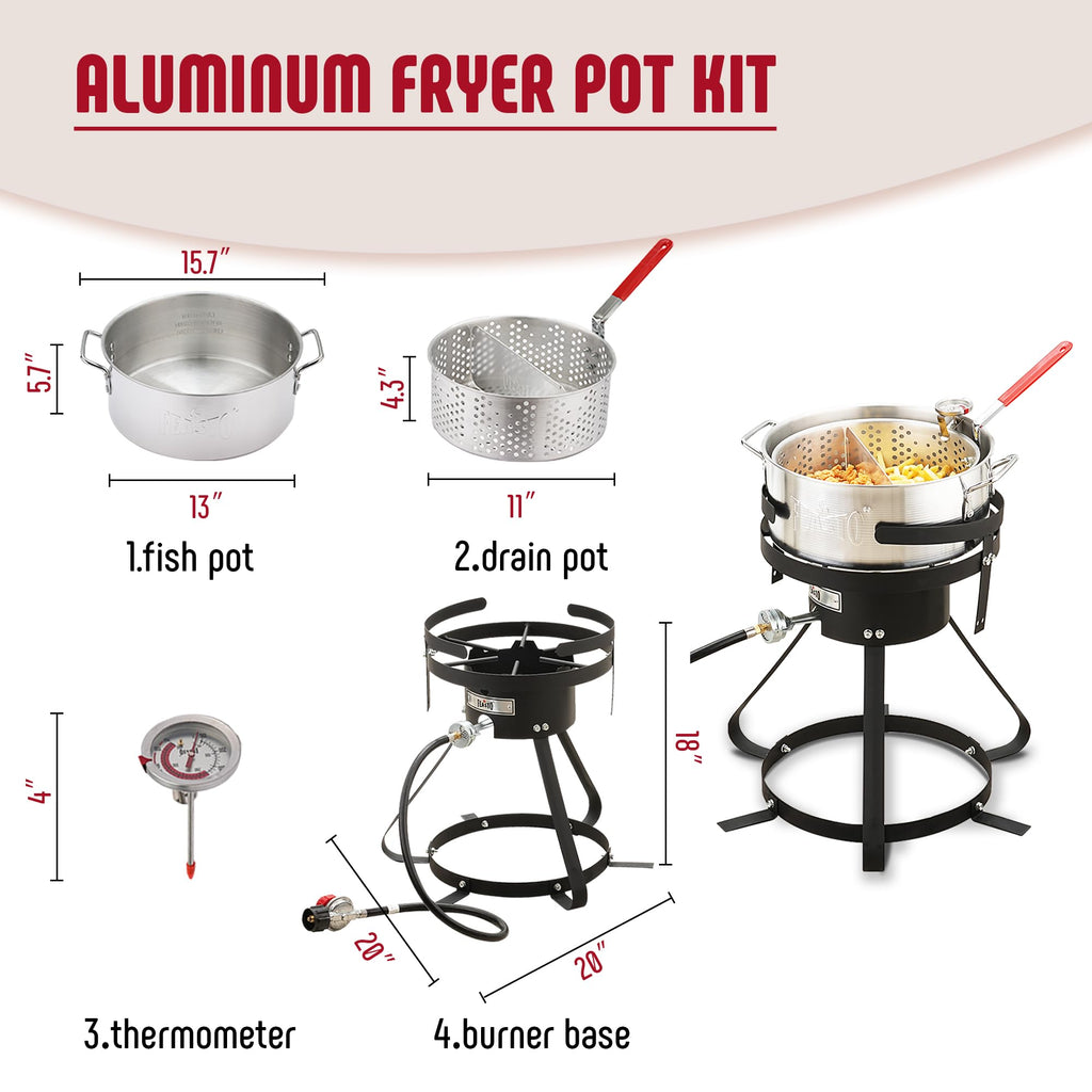 Feasto 10 Qt Outdoor Propane Gas Fish Fryer Pot Kit with Strainer Basket