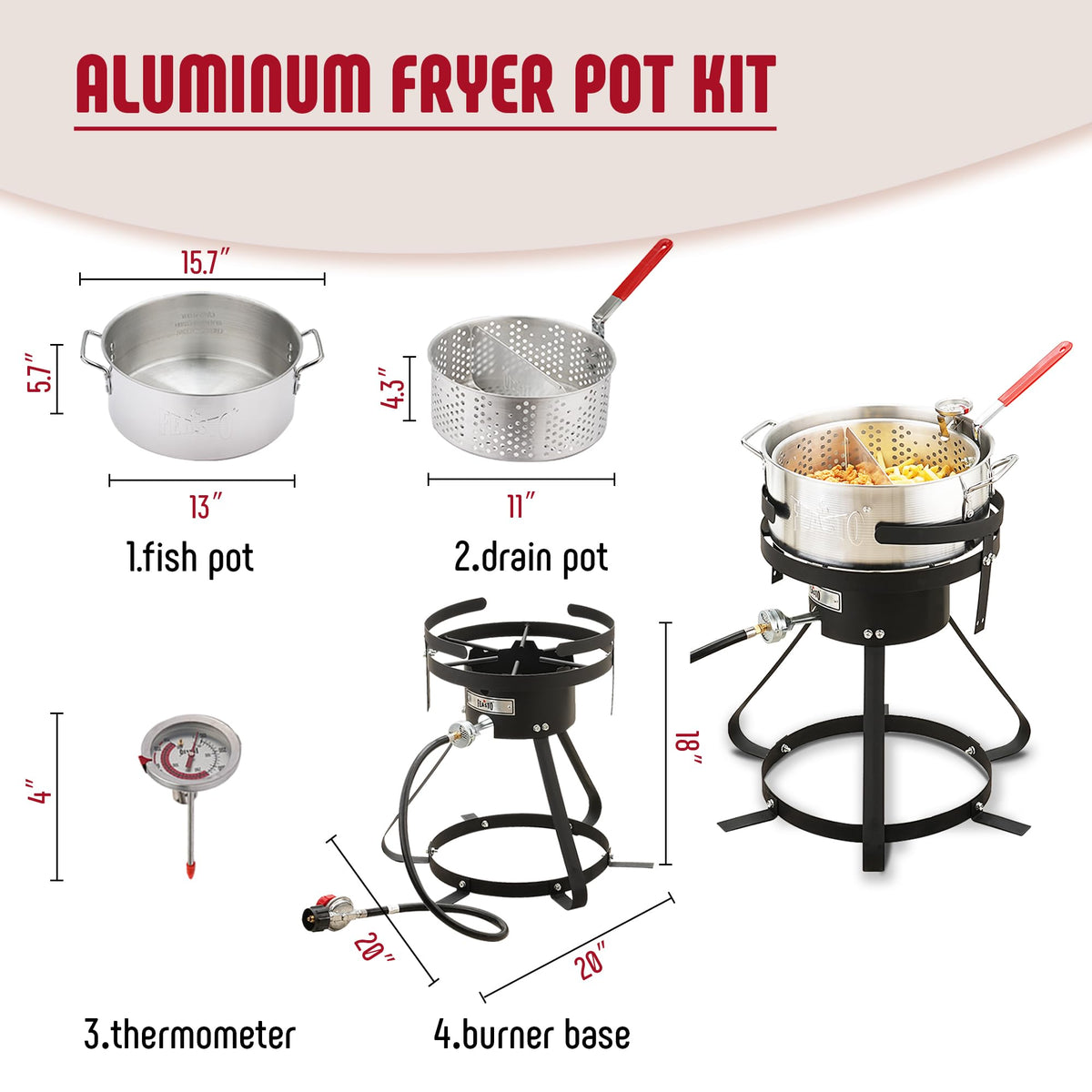 Feasto 10 Qt Outdoor Propane Gas Fish Fryer Pot Kit with Strainer Basket