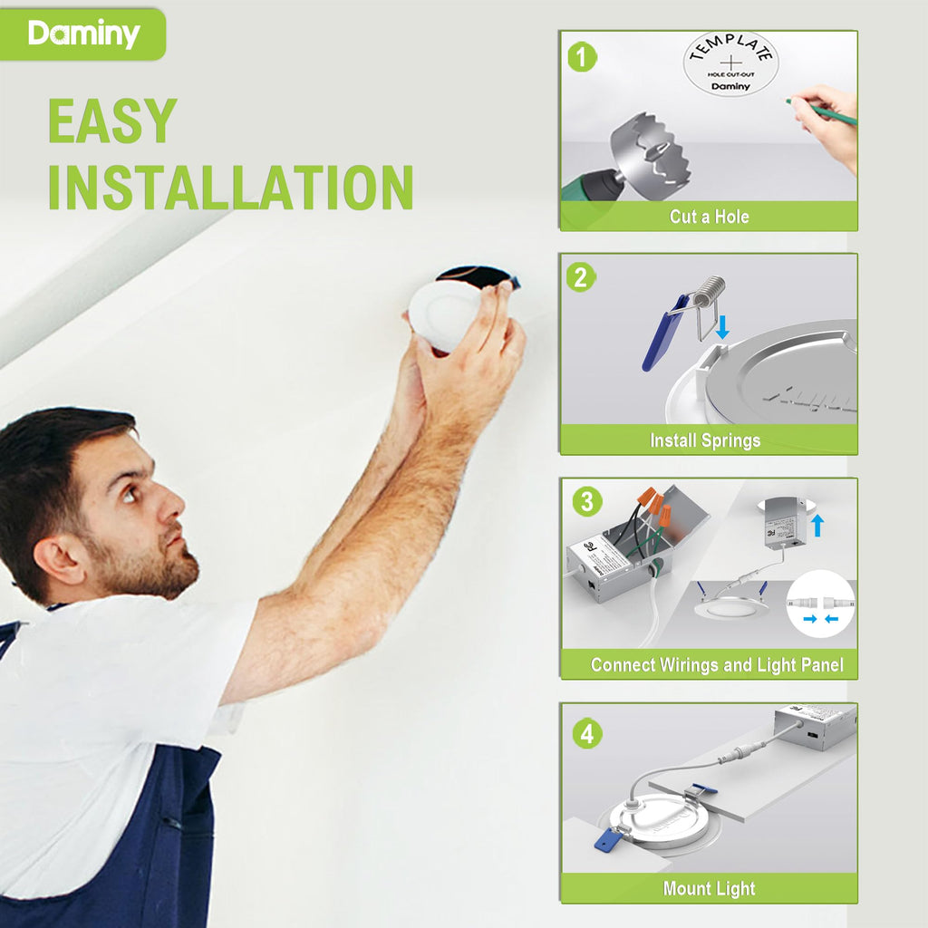 DAMINY 24 Pack 6 Inch LED Recessed Lighting, Canless Wafer Downlight