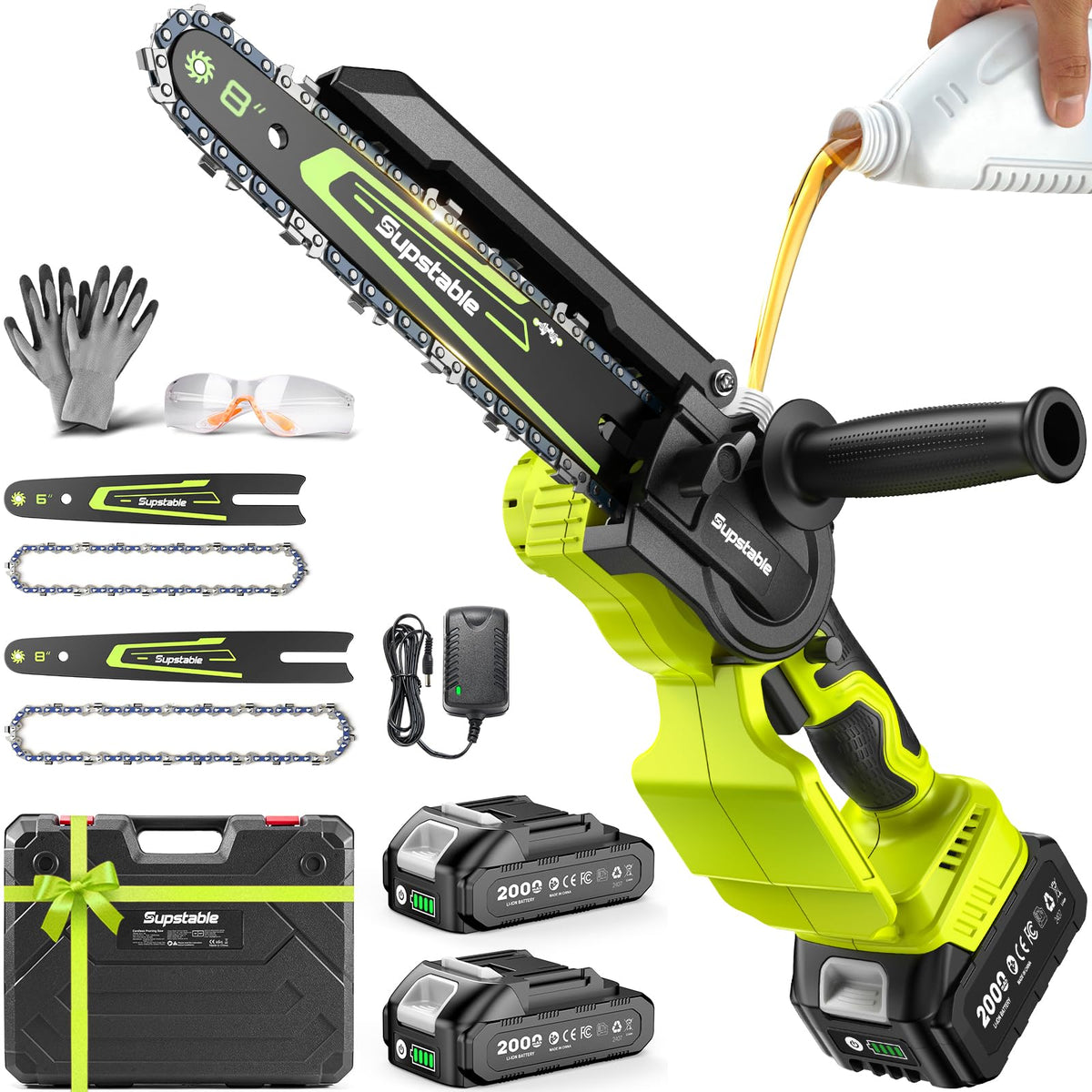 Mini Chainsaw Cordless, 8 Inch & 6 Inch Electric Chainsaw Battery Powered, 1000W Brushless Handheld Power Chain Saw with 2 Batteries, Small Tree Saw