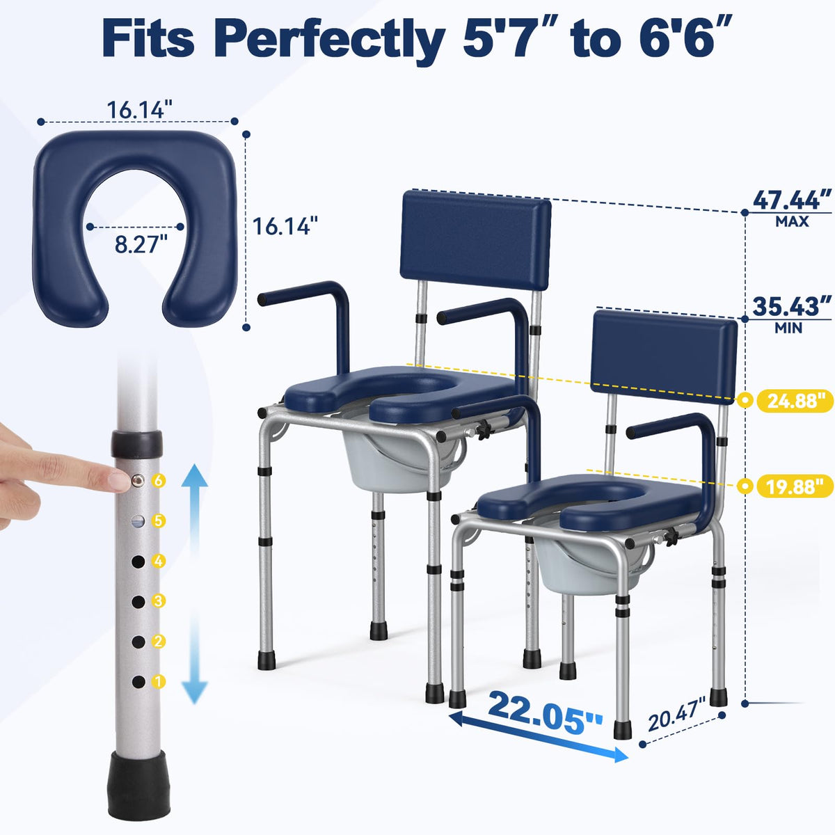 M73 Drop Arm Bedside Commodes for Seniors, Potty Chair for Adults