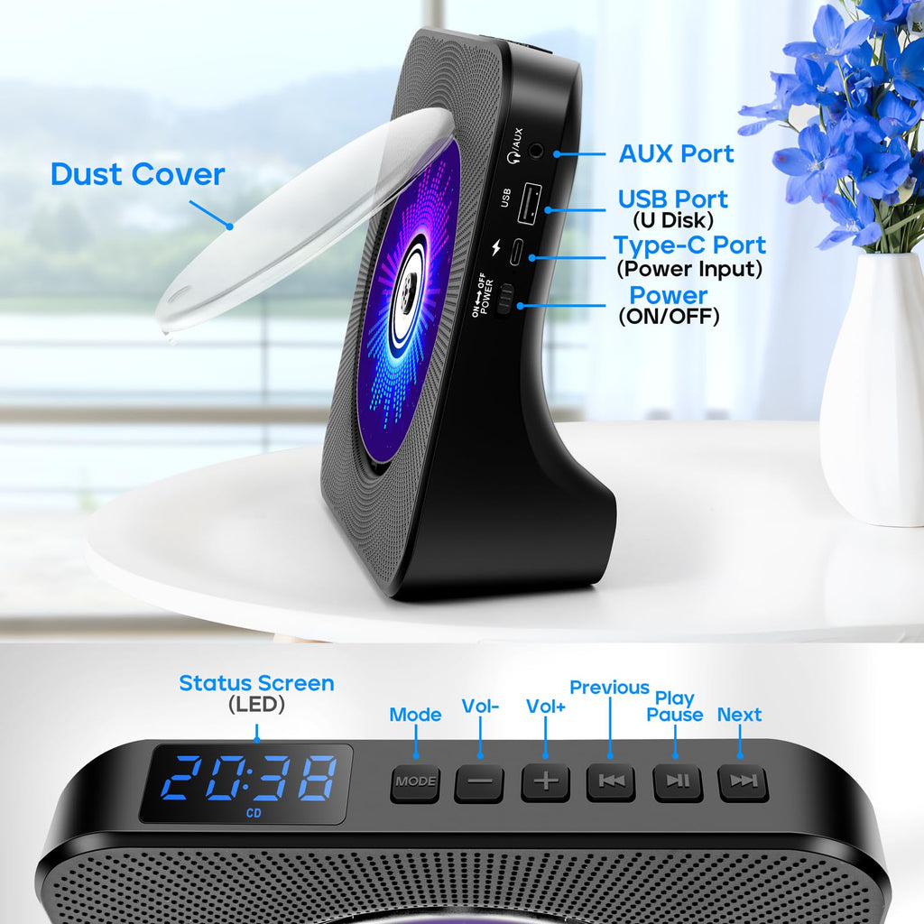 Portable CD Player with Bluetooth, Hi-Fi Speakers & FM Radio