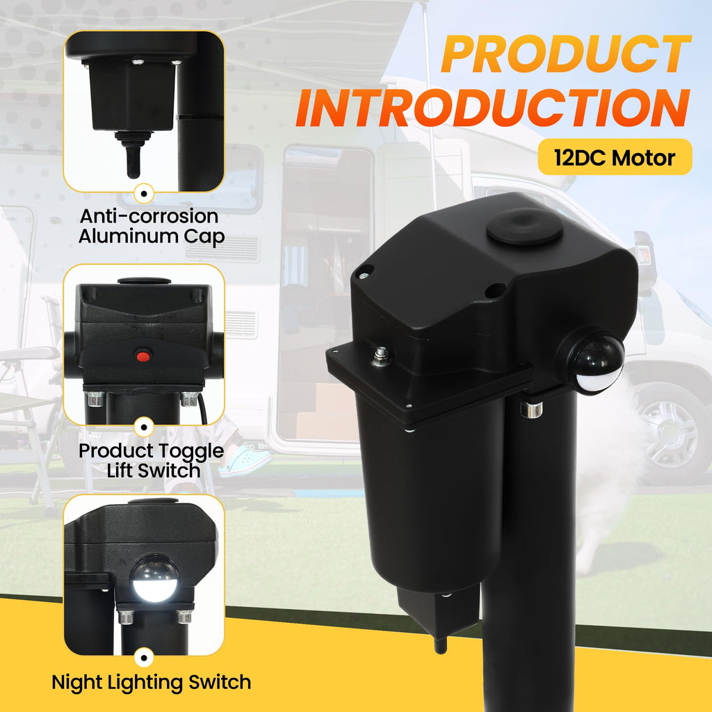 12V Electric Tongue Jack 3500lb A-Frame Heavy Duty Trailer Jack 18” Travel Add 4.5” with The Drop Foot & LED Light for Travel Trailer Camper