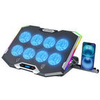 Gaming Laptop Cooling Pad with 8 Cooling Fans, Laptop Fan Cooler Pad for 15-17.3 Inch, Notebook Cooler Stand with 6 Height Adjustable, RGB Cooling