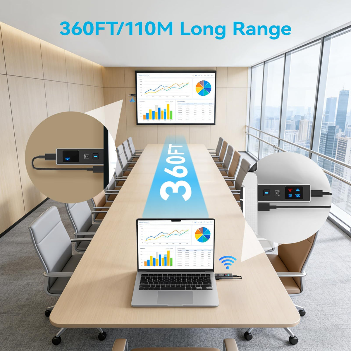 2026 New Wireless HDMI Transmitter and Receiver, 360FT/110M Extender 4K Decode 1080P@60Hz Output with LED Display, Plug&Play 5.8+2.4G Streaming
