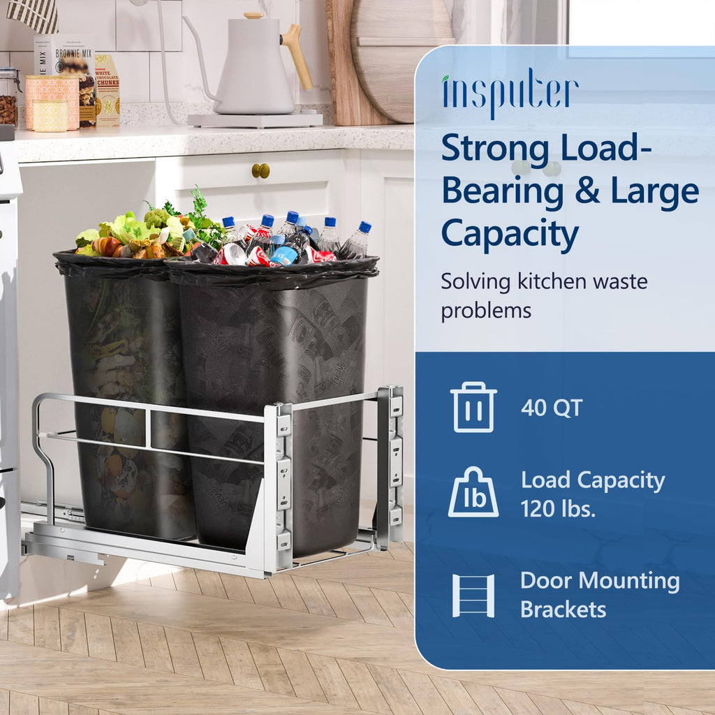 Dual Pull Out Trash Can Under Cabinet with Soft-Close Slides