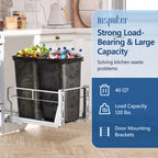 Dual Pull Out Trash Can Under Cabinet with Soft-Close Slides