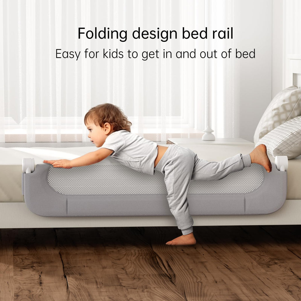 UPGOGO Folding Bed Rail for Toddlers, Grey, 71"L x 23.6" H
