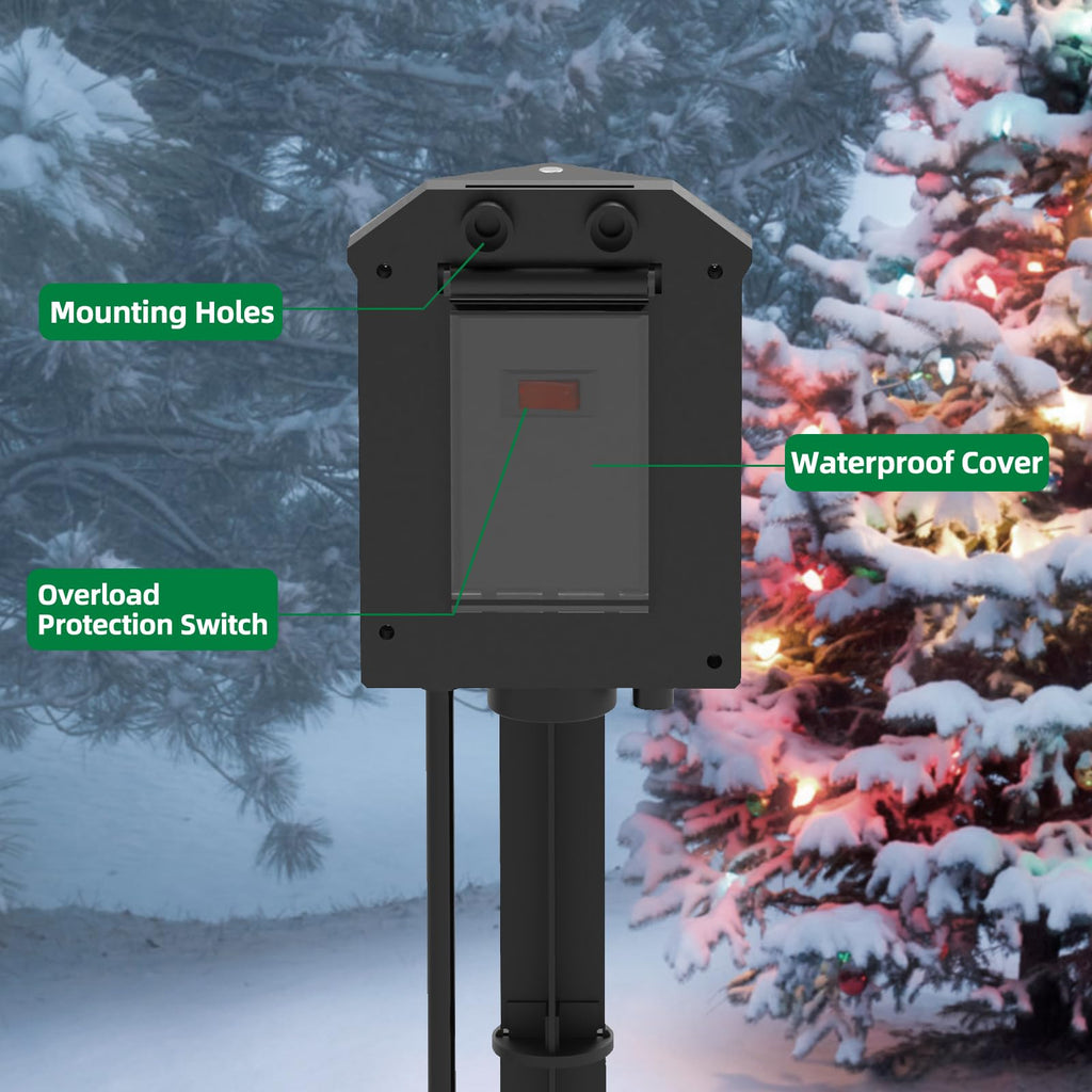 Outdoor Power Strip Weatherproof, 25 FT Extension Cord with Stake, 6 Grounded Outlets for Halloween and Christmas Decorations, 15A/1875W, ETL Listed