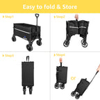 ROSONG Collapsible Wagon Cart with Wheels Foldable - Folding Utility Heavy Duty Wagons Carts for Grocery Sports Garden Shopping Camping Wheelbarrows