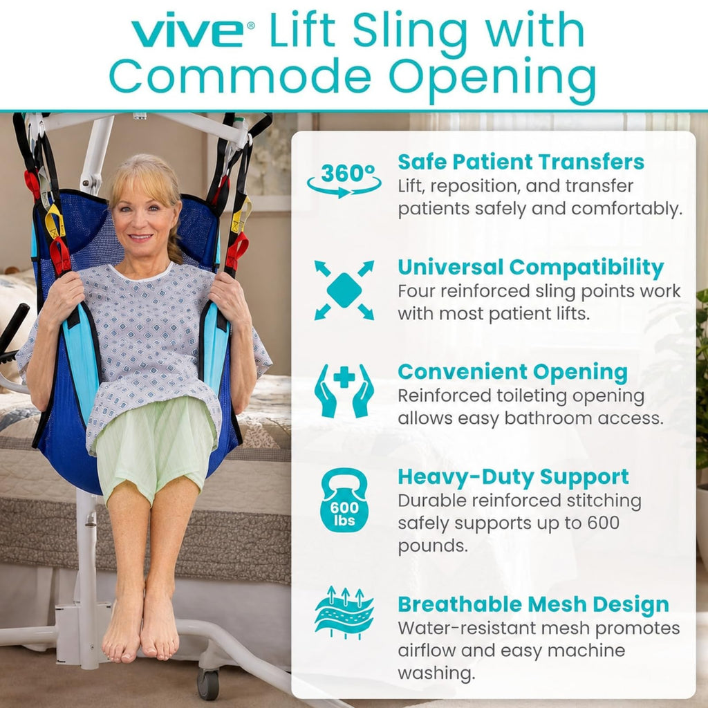 Vive Patient Lift Sling with Opening (400lb Capacity) - Lifting Aid Straps