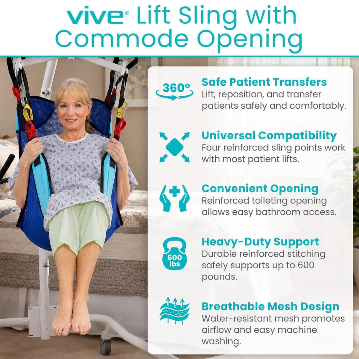 Vive Patient Lift Sling with Opening (400lb Capacity) - Lifting Aid Straps