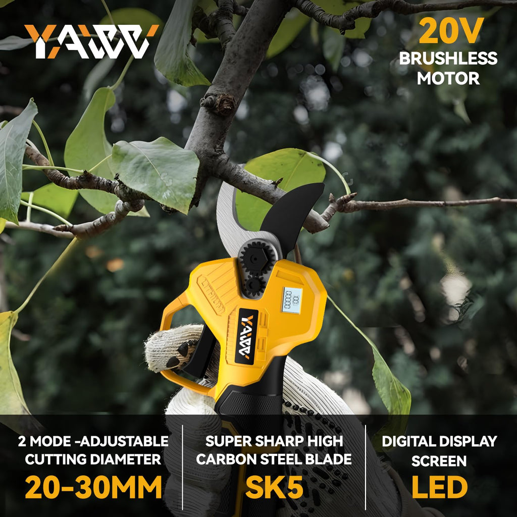 Brushless Electric Pruning Shears for DeWalt 20V Battery, Portable Cordless Pruning Shears with LCD Display＆SK5 Blades, Adjustable Cutting Diameter
