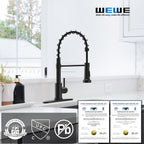 WEWE Black Kitchen Faucet with Pull Down Sprayer, High Arc Bar Sink Faucet
