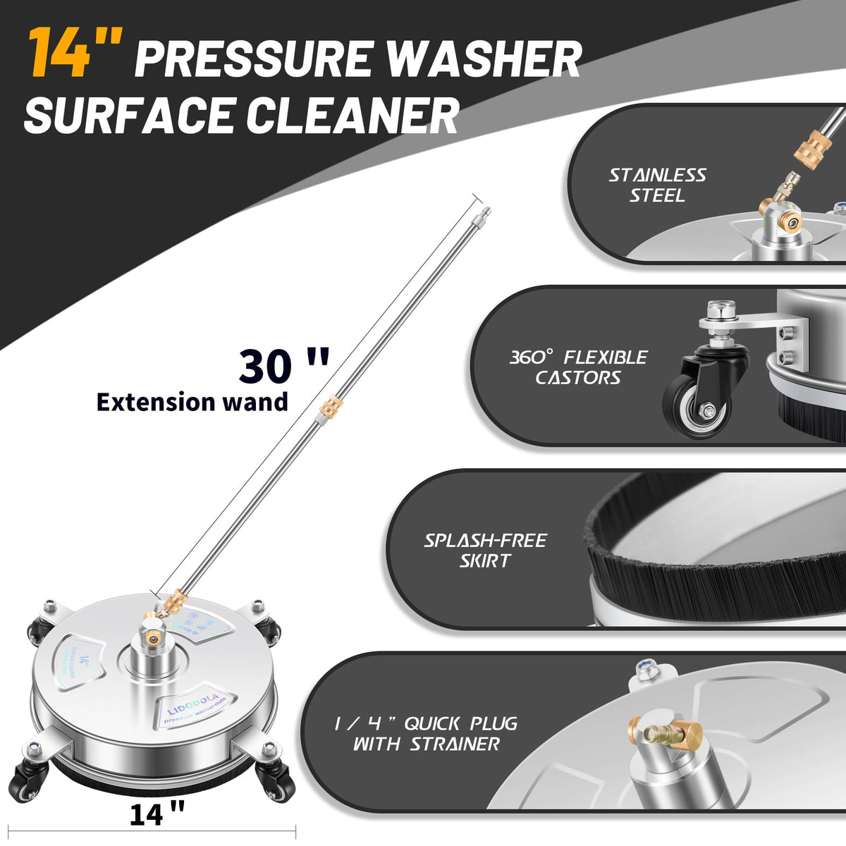14'' Pressure Washer Surface Cleaner, Power Washer Accessory