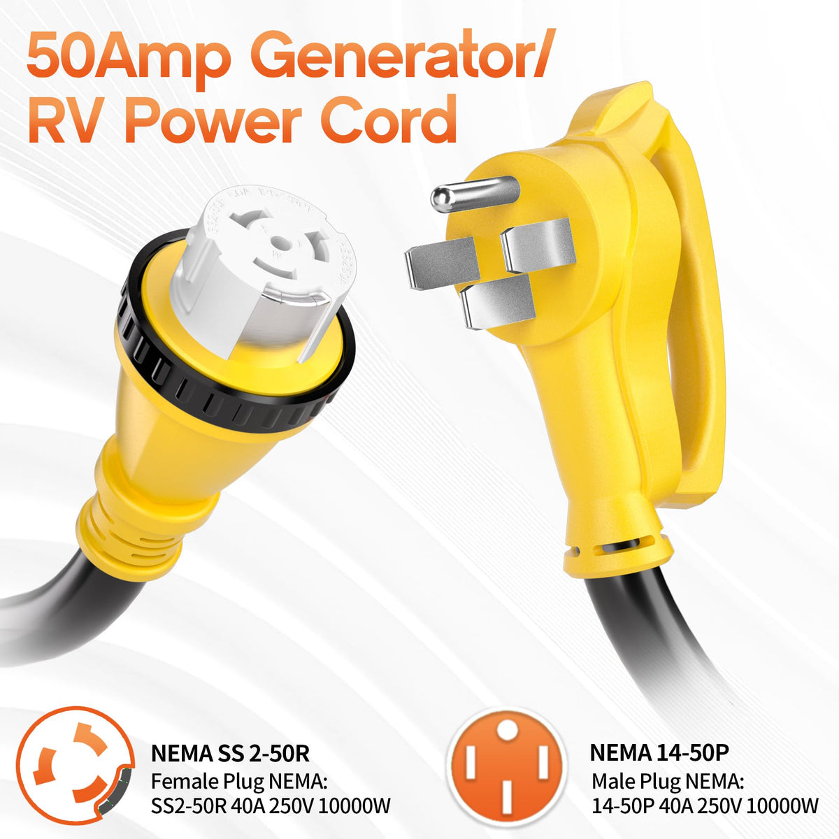 25FT 50 Amp Generator Cord NEMA14-50P/SS2-50R with Twist Lock