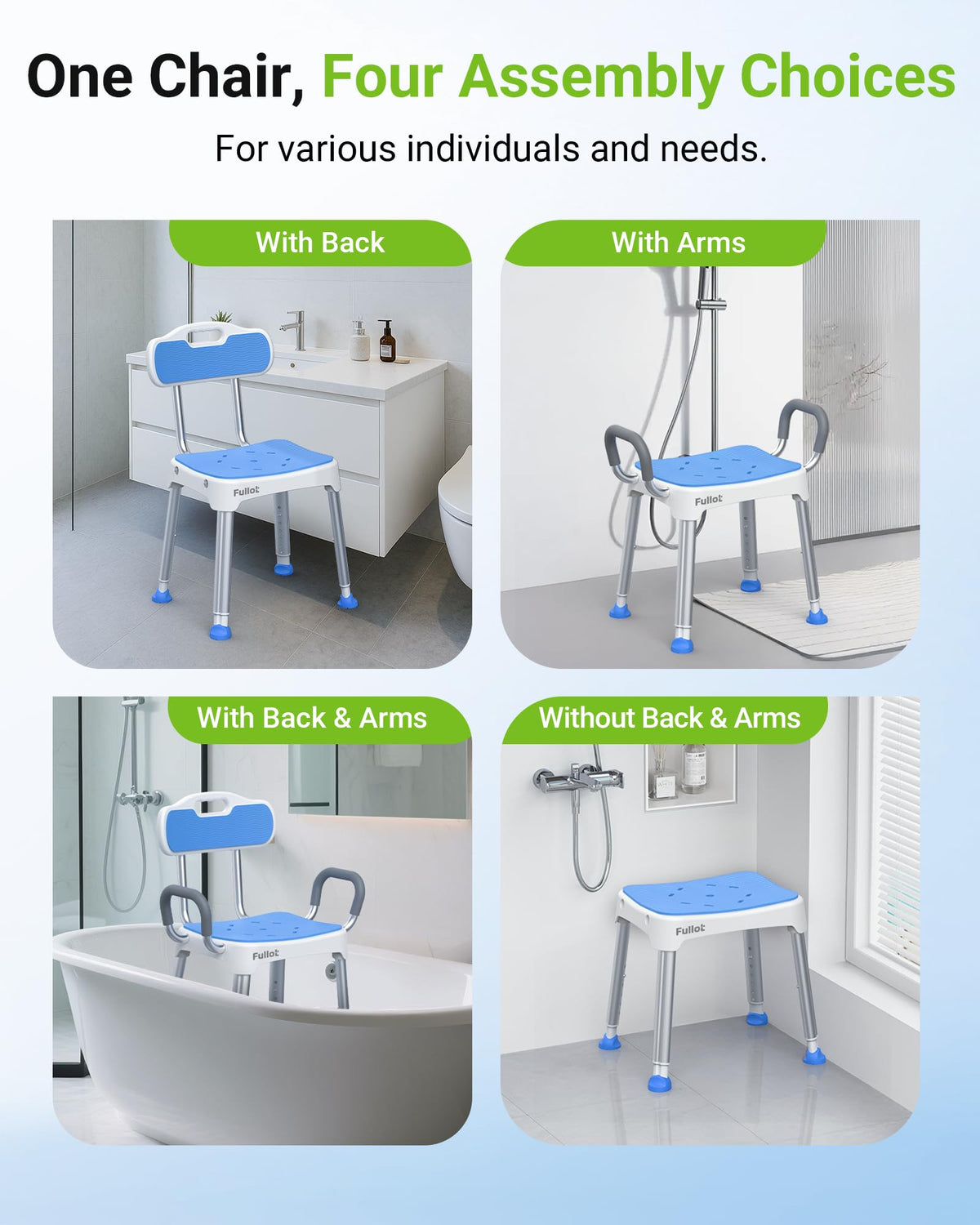 Wide Shower Chair for Inside Shower, Stable Bracing Design, 400 lbs
