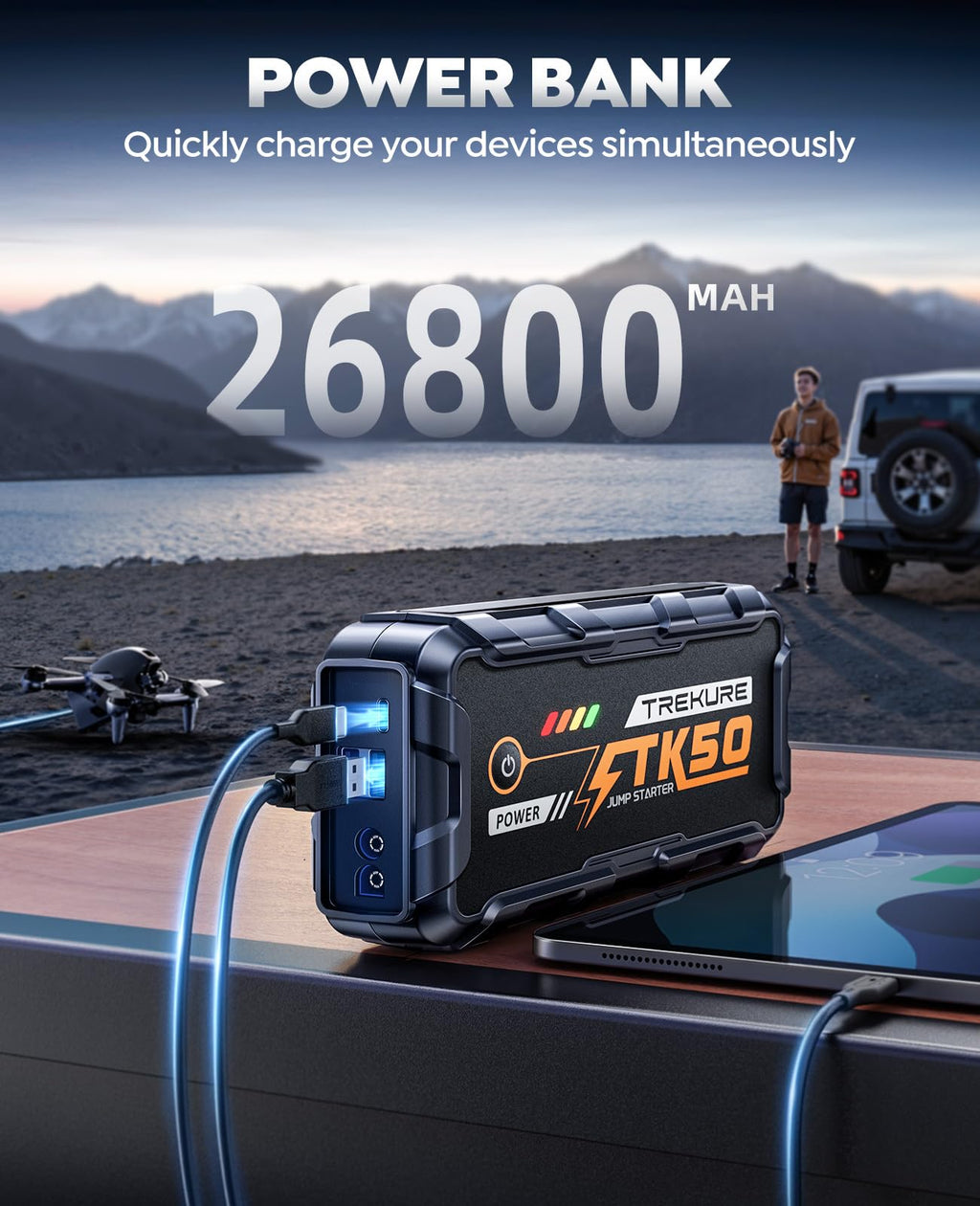 TREKURE Car Battery Jump Starter 8000A 26800mAh, Portable Car Jump Starter for All Gas and 12L Diesel Engines, Power Bank & Battery Jumper, Portable