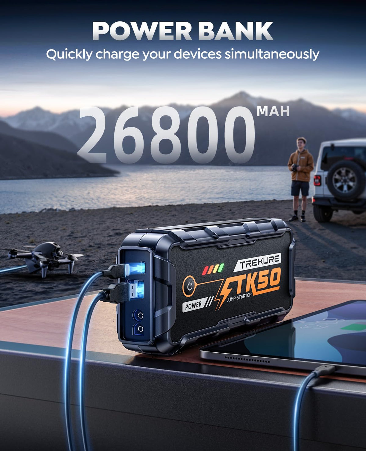 TREKURE Car Battery Jump Starter 8000A 26800mAh, Portable Car Jump Starter for All Gas and 12L Diesel Engines, Power Bank & Battery Jumper, Portable