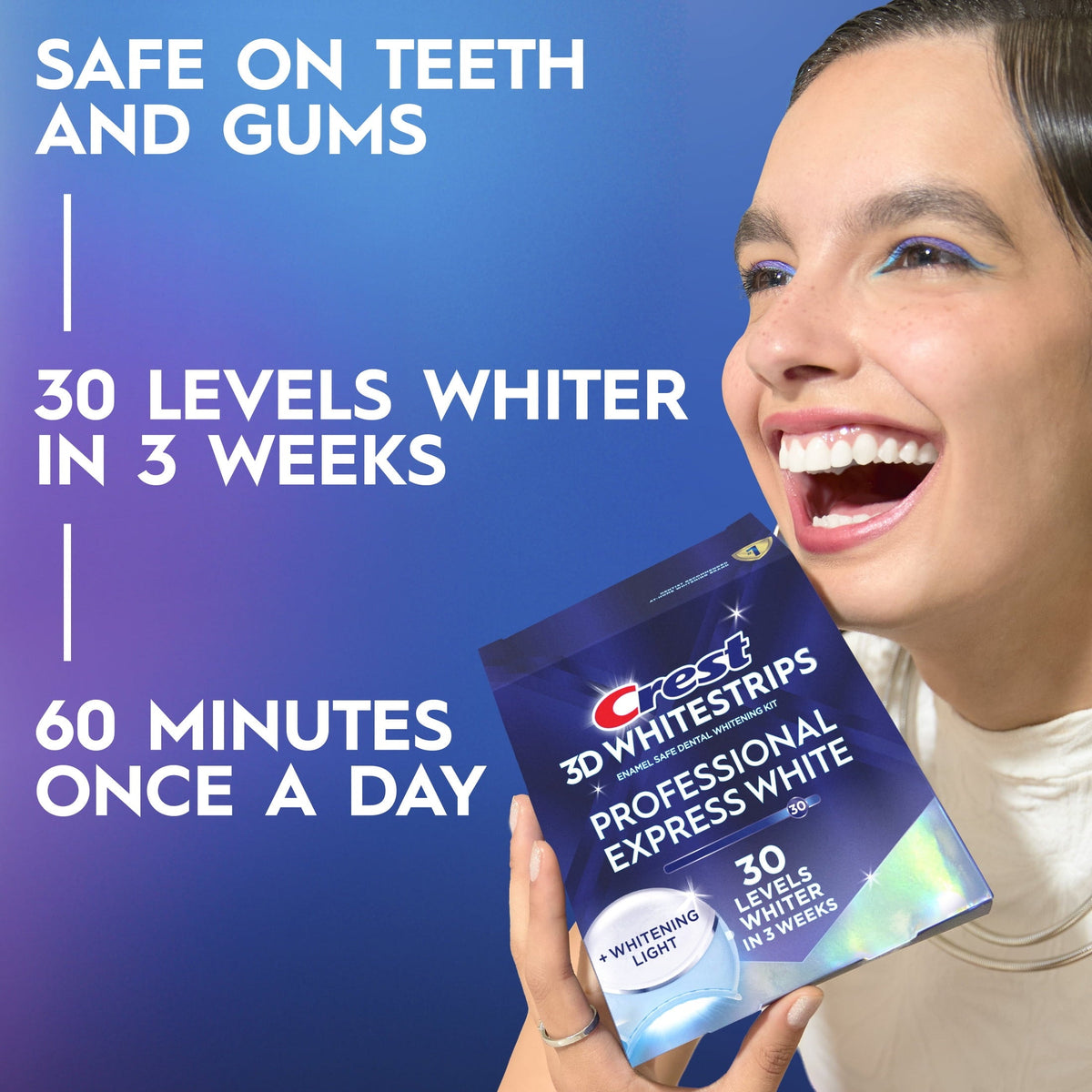 Crest 3DWhitestrips at Home Teeth Whitening Kit, Professional Express + Whitening Light, 1 Light + 19 Treatments, 38 Strips