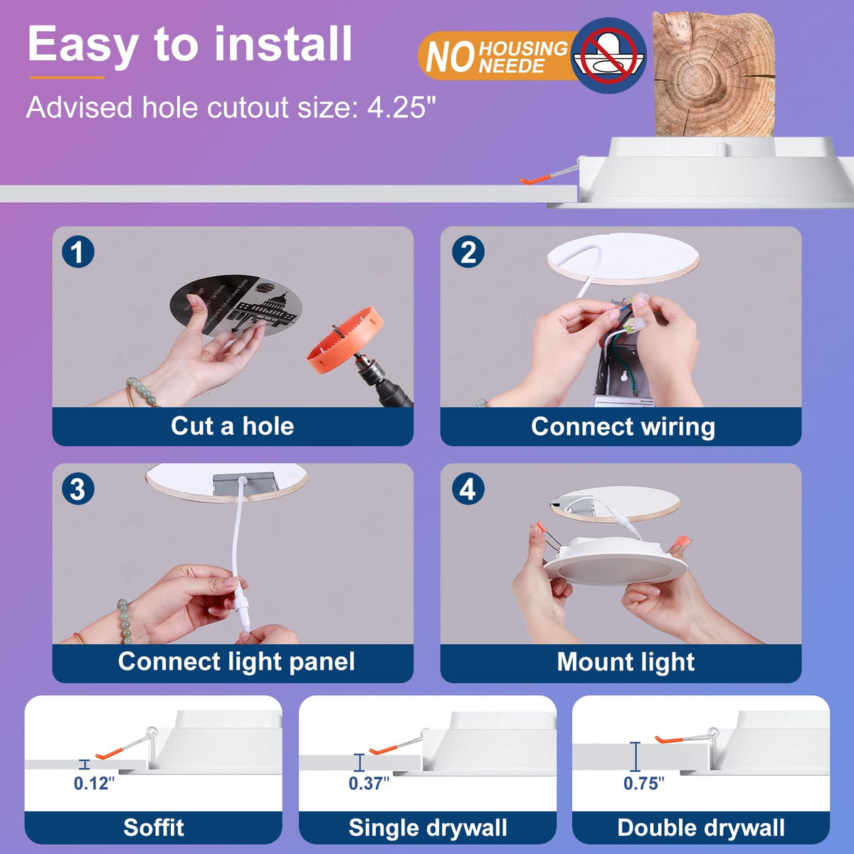 Smart Recessed Lighting 4 Inch RGBCW Color Changing 12W LED Downlight with Junction Box,1080 Lumen Recessed Ceiling Light Compatible with Alexa