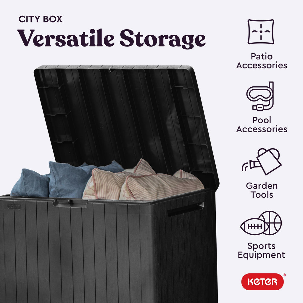 Keter City 30 Gal Outdoor Storage Box and Patio Side Table