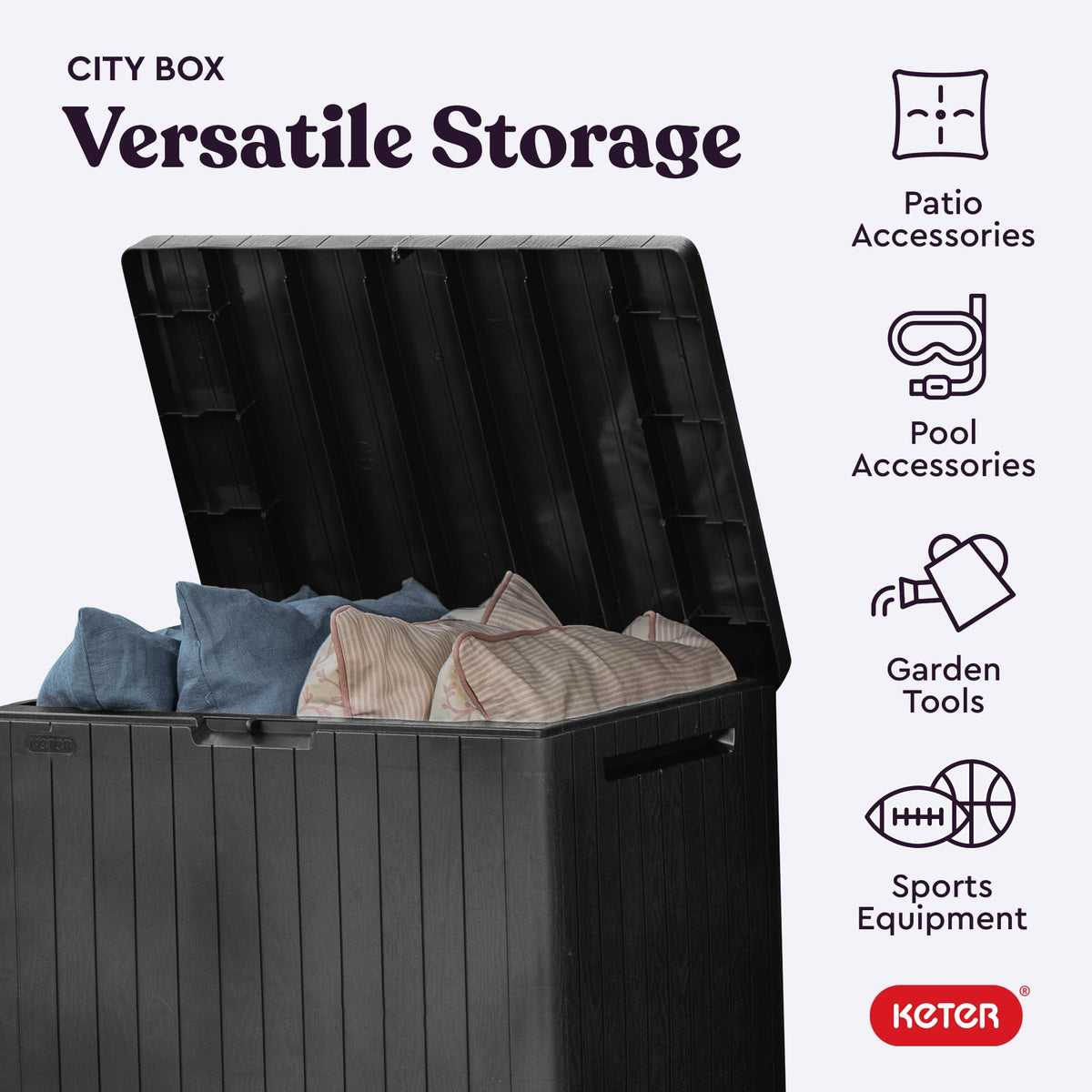 Keter City 30 Gal Outdoor Storage Box and Patio Side Table