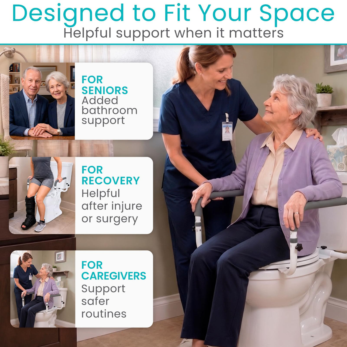 Vive Toilet Safety Rail - Adjustable Grab Bar - Compact Support Frame