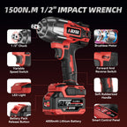 1/2" Cordless Impact Wrench 1107Ft-lbs(1500N.m) with 21V 2 Battery