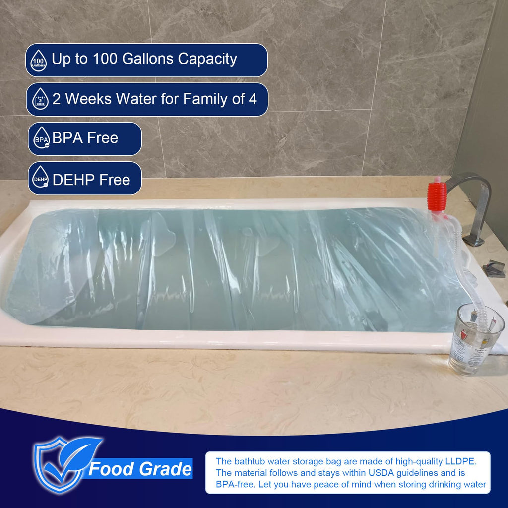 Godwolf Bathtub Drinking Water Bladder, Emergency Water Storage Bladder 100 Gallon, Food-Grade Tub Water Storage Bag BPA Free, Disaster and Hurricane