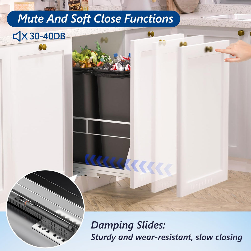 Dual Pull Out Trash Can Under Cabinet with Soft-Close Slides