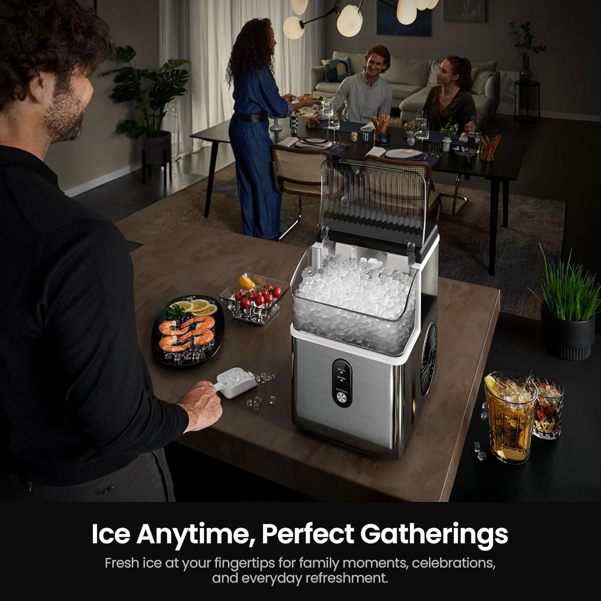 Kismile Nugget Ice Maker Countertop, 35 lbs/Day, Stainless Steel