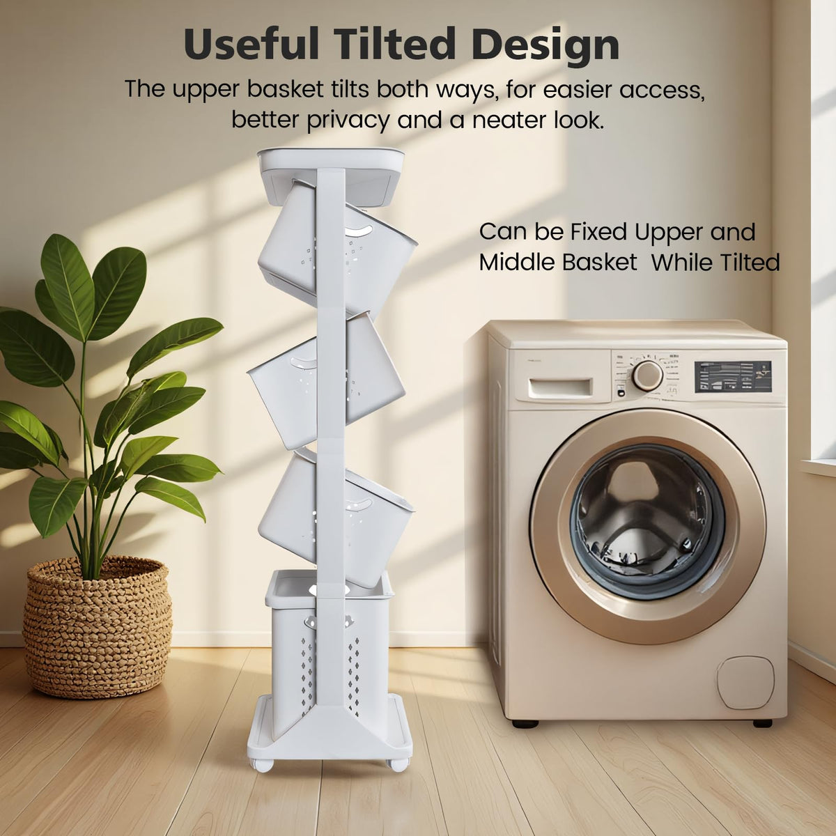 BAOKALER 4-Tier Laundry Hamper Sorter, Vertical Laundry Baskets with Wheel