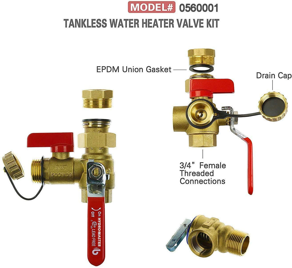 Tankless Water Heater Service Valve Kit with Pressure Relief Valve 3/4-Inch IPS Isolator Clean Brass