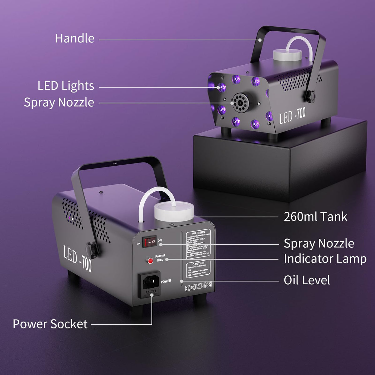 700W Fog Machine,14 Color Smoke Machine with 8 RGB LED Lights for Halloween
